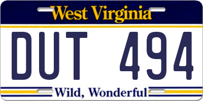 WV license plate DUT494