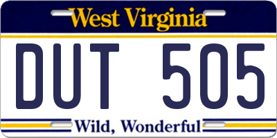 WV license plate DUT505