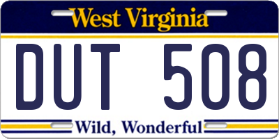 WV license plate DUT508