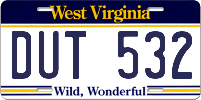 WV license plate DUT532