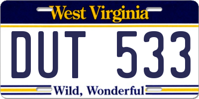 WV license plate DUT533