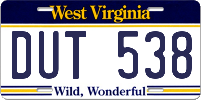 WV license plate DUT538