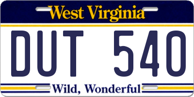 WV license plate DUT540