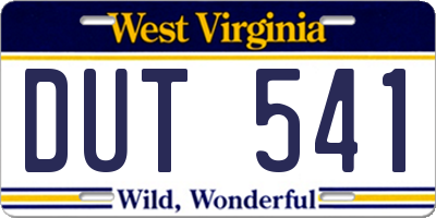 WV license plate DUT541