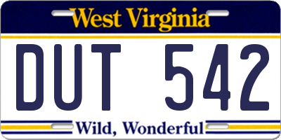 WV license plate DUT542