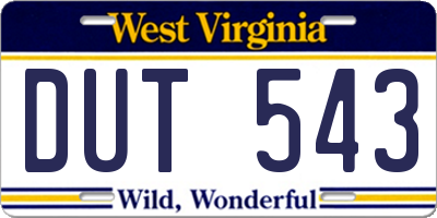 WV license plate DUT543