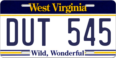 WV license plate DUT545
