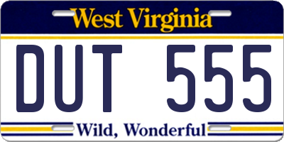 WV license plate DUT555