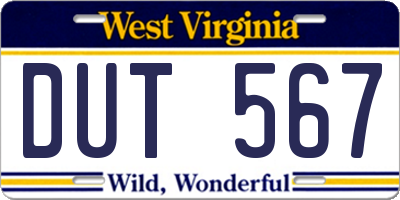 WV license plate DUT567