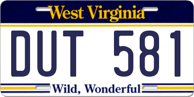 WV license plate DUT581
