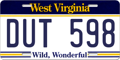 WV license plate DUT598