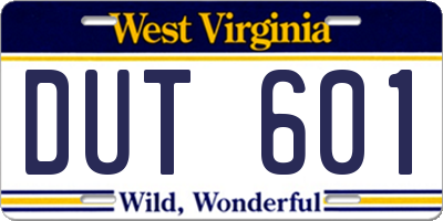 WV license plate DUT601