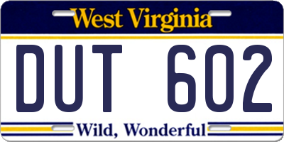 WV license plate DUT602