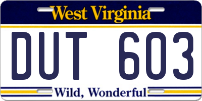 WV license plate DUT603