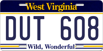 WV license plate DUT608