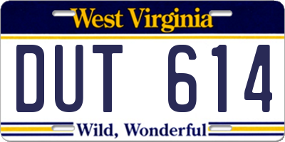 WV license plate DUT614