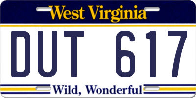 WV license plate DUT617
