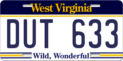 WV license plate DUT633