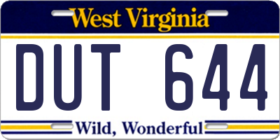 WV license plate DUT644