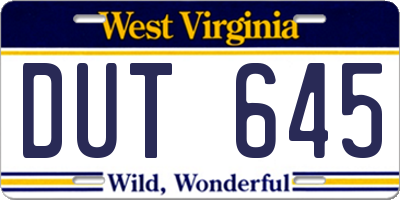 WV license plate DUT645