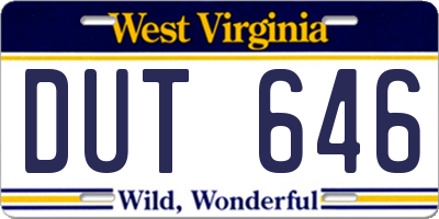 WV license plate DUT646
