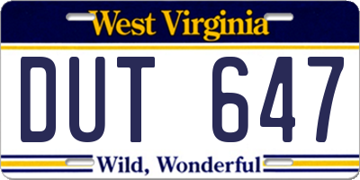 WV license plate DUT647
