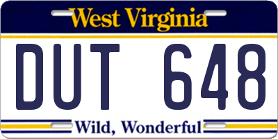 WV license plate DUT648