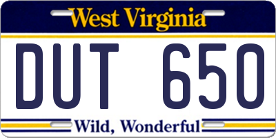 WV license plate DUT650