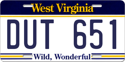 WV license plate DUT651