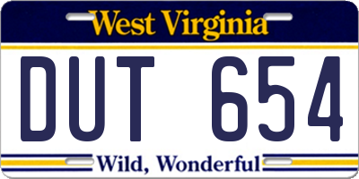 WV license plate DUT654