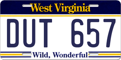 WV license plate DUT657