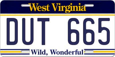 WV license plate DUT665