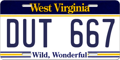 WV license plate DUT667