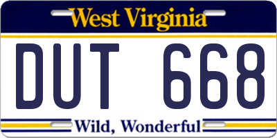 WV license plate DUT668