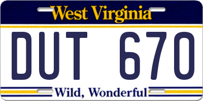 WV license plate DUT670