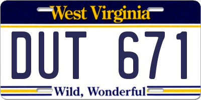 WV license plate DUT671
