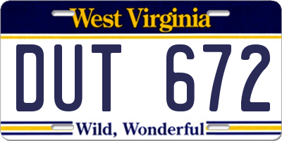 WV license plate DUT672