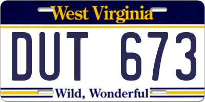 WV license plate DUT673