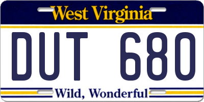 WV license plate DUT680