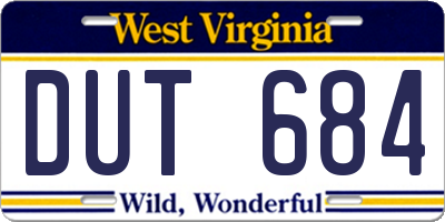 WV license plate DUT684