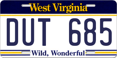 WV license plate DUT685