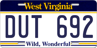 WV license plate DUT692