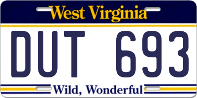 WV license plate DUT693