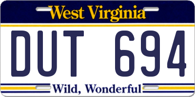 WV license plate DUT694