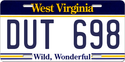 WV license plate DUT698
