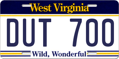 WV license plate DUT700