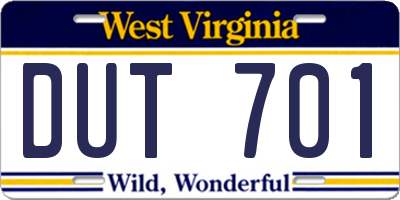 WV license plate DUT701
