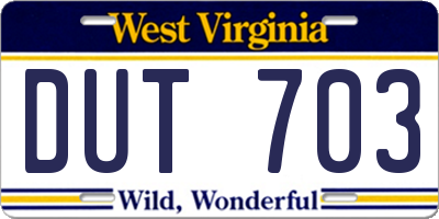 WV license plate DUT703