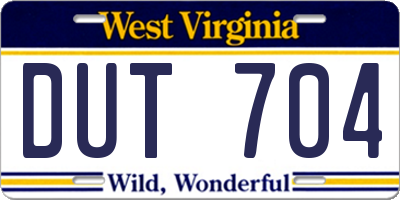 WV license plate DUT704