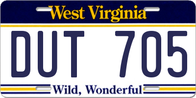 WV license plate DUT705